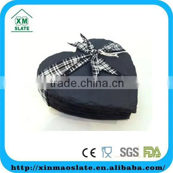 Factory Direct Heart Shape Black Slate Coaster Cup Mat