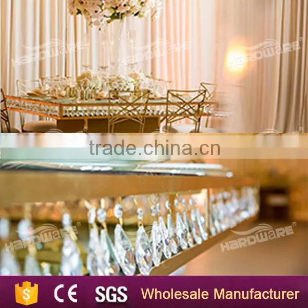 Glass Top Crystal Pendant Table/Rose Golden Stainless Steel Dining Table photo-4