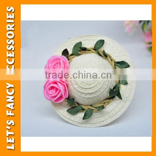 PGHD0657 Women Mini Top Hat Hair Clips Summer Straw Shape With Flower photo-2