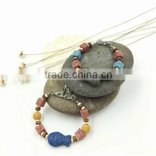 Bob Trading Custom Volcanic Lava Rock Stone Bracelet Women Leather Bracelet Stainless Steel