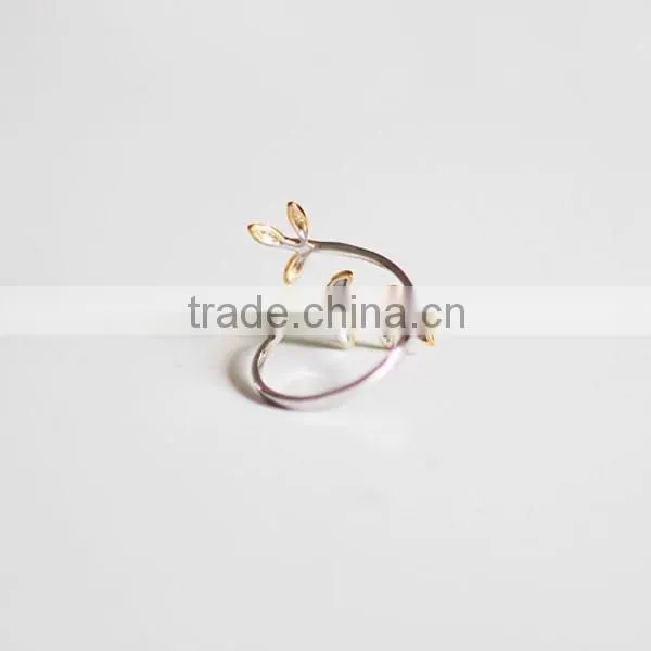 925 Sterling Silver Ring Edition Fresh Electroplating Gold Leaves Open Ring Wholesale photo-4