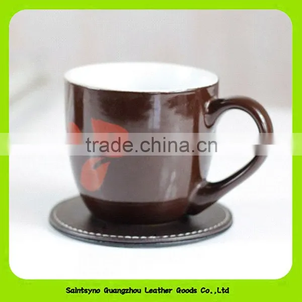 16031 Houseware Good Quality Cheap Leather Glass Coaster Round Shape photo-6