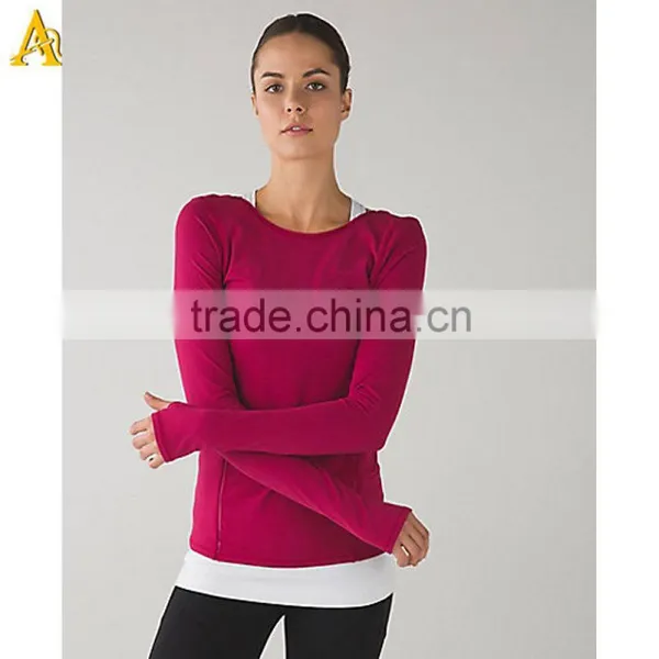 2016 Yoga Plain 88nylon and 12 Spandex Long Sleeve Sports Wear t Shirts for Ladies China Supplier photo-2