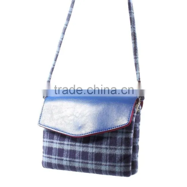 Check Pattern Lint and Leather Hybrid Bag for Smart Phones With Strap Size: 19 x 12cm(L x W) photo-5