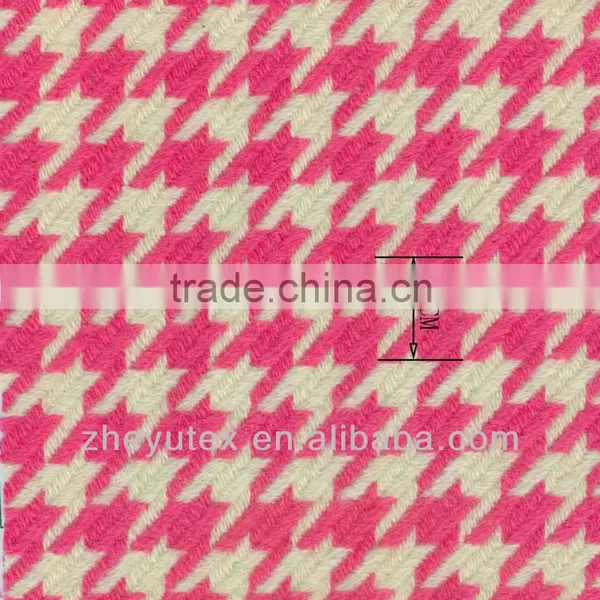 3cm Pink Fashion Houndstooth Wool Fabric for Lady Coat