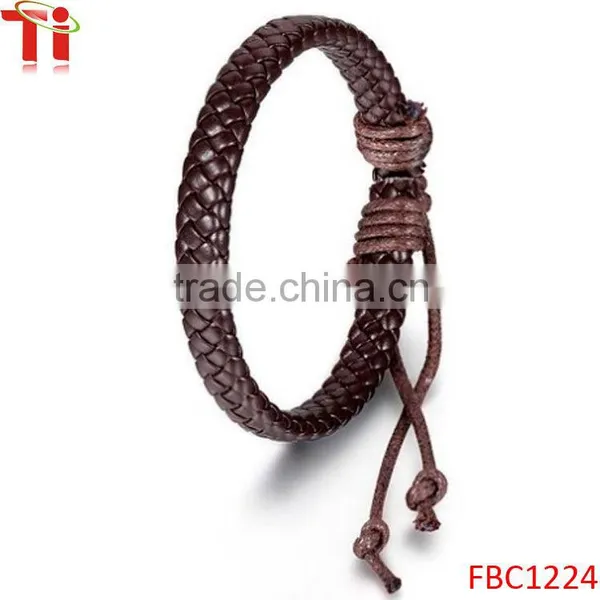 Simple Antique Handmade Genuine Leather Surfer Braided Bangle Bracelet Black photo-2
