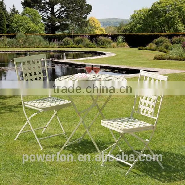 Vintage Cream Color Brush Burgandy Wrought Iron Bistro Set photo-2