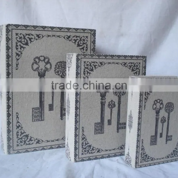 Good Quality Antique SET OF 3 Linen Printing Covered Wooden Book Box photo-4