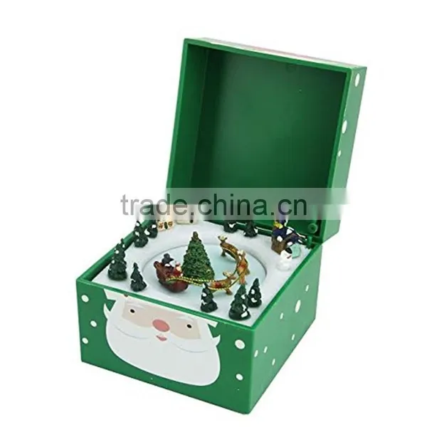 Plastic Christams Gift Music Box , Decoration Box With Snow Mand and Christmas Tree Inside photo-2