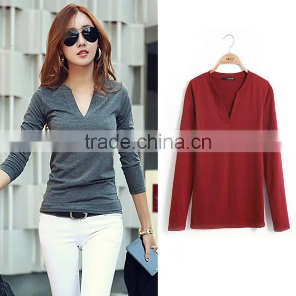 FASHION WOMEN V NECK CASUAL LONG SLEEVE T SHIRT TOPS photo-5