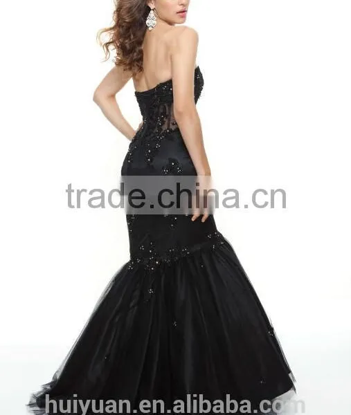 Sexy Red Black Beaded Satin Mermaid Fairytale Evening Dresses photo-3