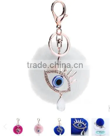 Evil Eye Faux Fur Pom Pom Keychain Bag Charms Fake Fur Glasses Bag Charms Car Hangers Imitation Fur Ball Keychain Gifts photo-5