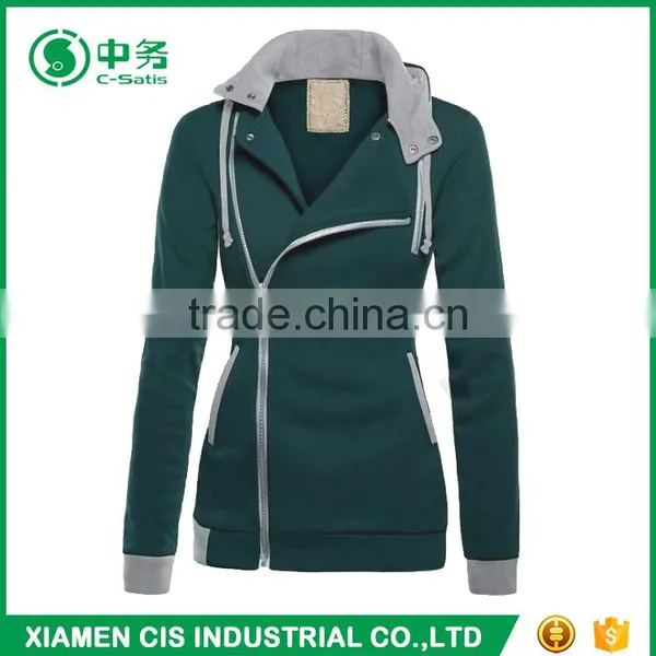 2017 Latest Fashion European Style Multi Color Women Winter Oblique Zipper Hoodie photo-3