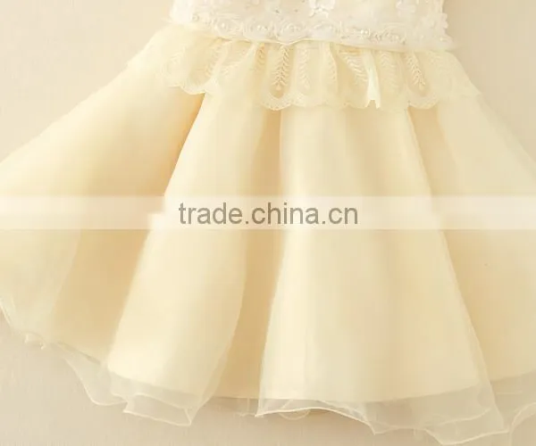 2017 Baby Girl Party Dress Children Frocks Designs Lace Sexy Harness Apricot Lovely Cotton Net Birthday Party Dresses photo-5