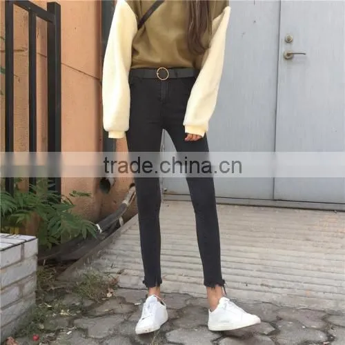 Frayed Black Ladies Woman Trousers Designs for Women Jeans photo-2