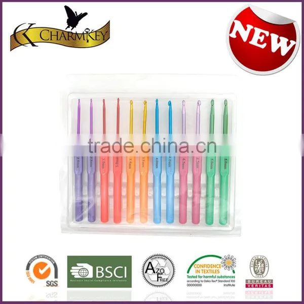Charmkey Colorful Needlework Plastic Handle Aluminum Crochet Hook Set for Fancy Patterns photo-2