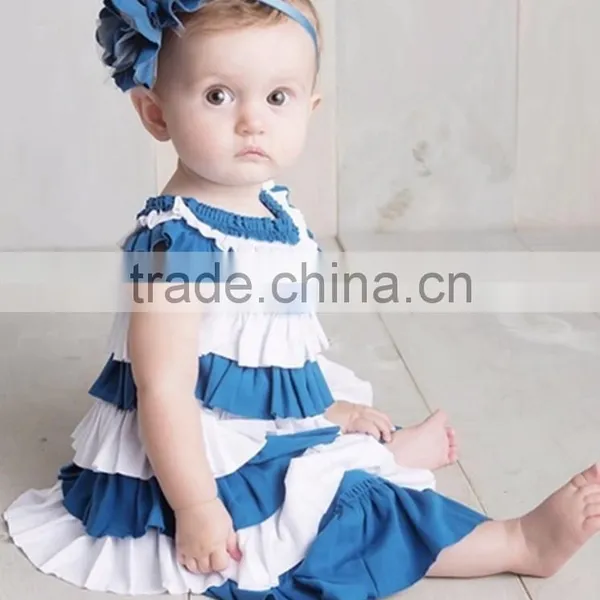 2017 Adorable Organic Cotton Baby Rompers Wholesale Baby Blue Solid Color Ruffle Clothes photo-6