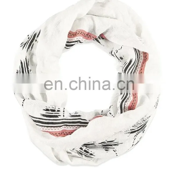 Wholesale Hot Selling Cheap Price White Scarf Palm Striped Tree Print Scarf for Women