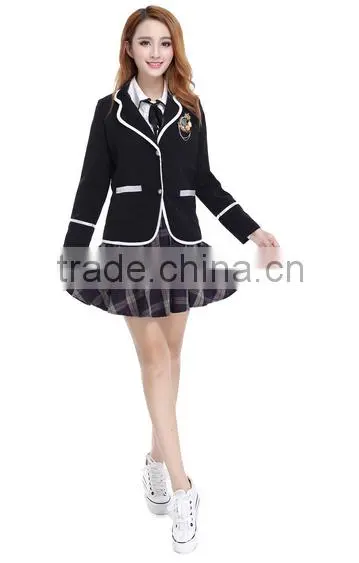 Made in China Black Suit Jacket Plus Mini Skirt School Uniform for Girl photo-5