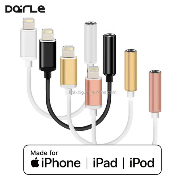 White Original 2in 1 Diy Earphone Cable 3.5mm to Lightening Adapter for Jack Adapter Iphone photo-2