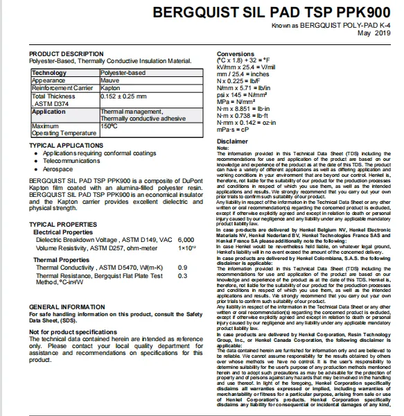BERGQUIST PPK4 SIL PAD TSP PPK900 BERGQUIST POLY-PAD K-4 photo-3