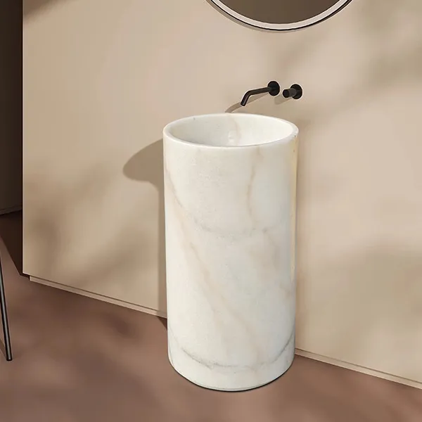 Factory Production Luxury Marble Colored Sink Round Shape Modern Stand Single Bathroom Pedestal Basin Pedestal Sink Polished photo-5