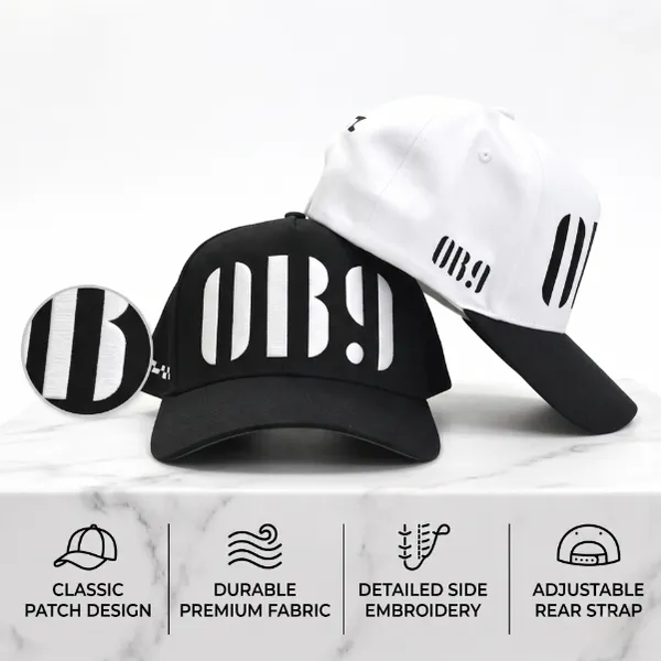 Minimalist Streetwear Duo Oversized Graphic Side Emblem Black White 5 Panel Hat