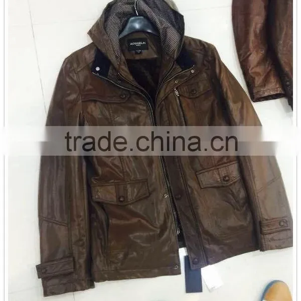 Garment Stock Lot Man Leather Jacket Coat for Spring or Winter Good Quality Cheap- 1035