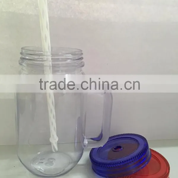 Plastic Mason Jar With Straw and Many Different Size, Colors photo-3
