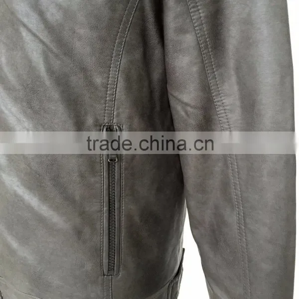 New Washed PU Jacket Fashion Men Leather Jacket photo-6