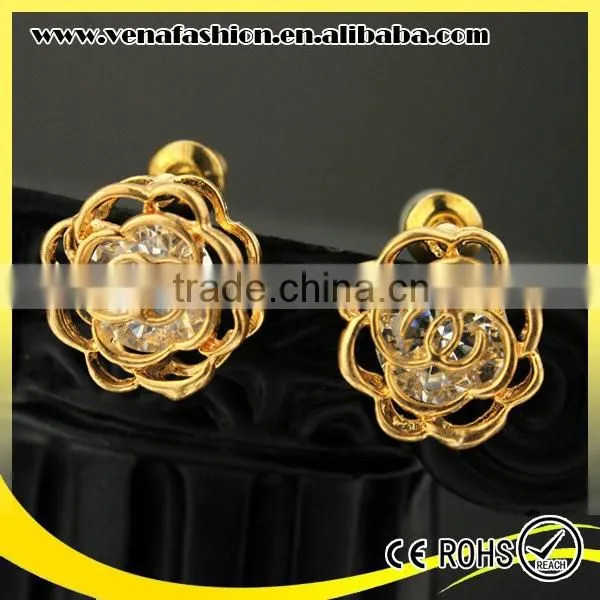 good quality hot sale rose flower model dianonds ear studs