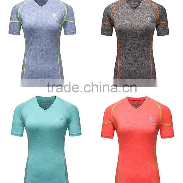 Spring/Summer Women Compression Fitness Knitted Workout Training Quick Dry Tshirt Wholesale Yoga Garment for Lady Sexy Gym Wear