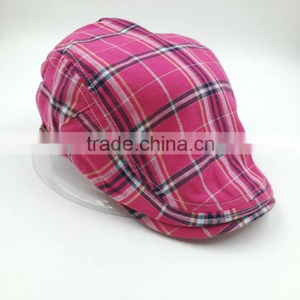 Custom Design Fashion Magenta Check Ivy Cap Manufacturing photo-2