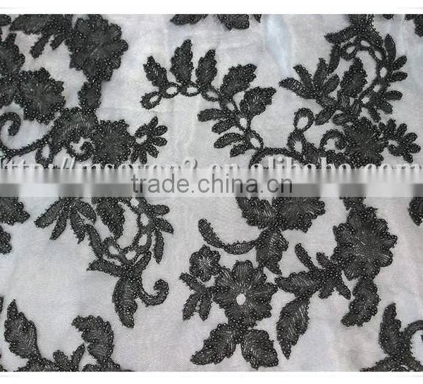 Latest Modern Black Beads Embroidery Textile Fabric for Cloths or Dress photo-3