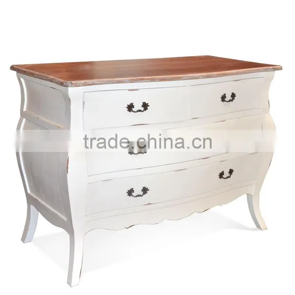 Buffet Console Bombay 4 Drawers White Distressed Mahogany Wood Furniture photo-2
