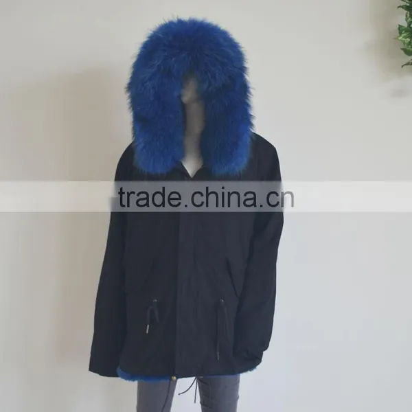 Myfur Hot Sale Black Cotton Women Men Parka With Real Black Raccoon Fur Collar Trimmed Hood photo-3