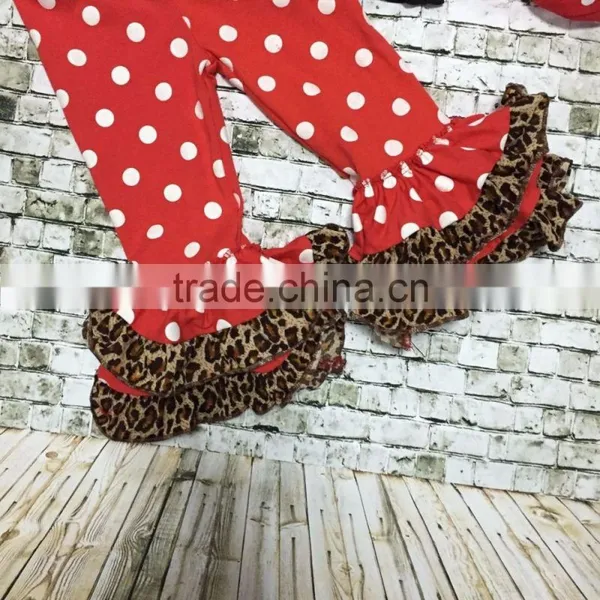 Christmas New Design X-mas Outfits Baby Kidswear Reindeer Leopard Clothes Red/white Dot Ruffle Pant With Accessories photo-4