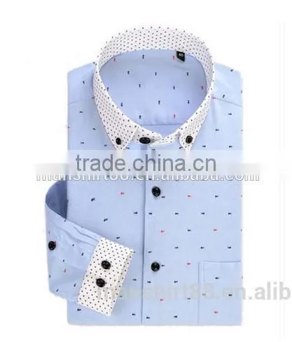 Mens Long Sleeve Contrast Color Printed Oxford Casual Shirt photo-3