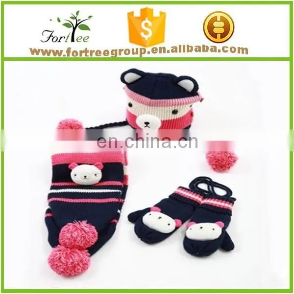 Knitting Scarf and Hat Set for Baby Lovely Bear Scarves Baby Hat photo-2