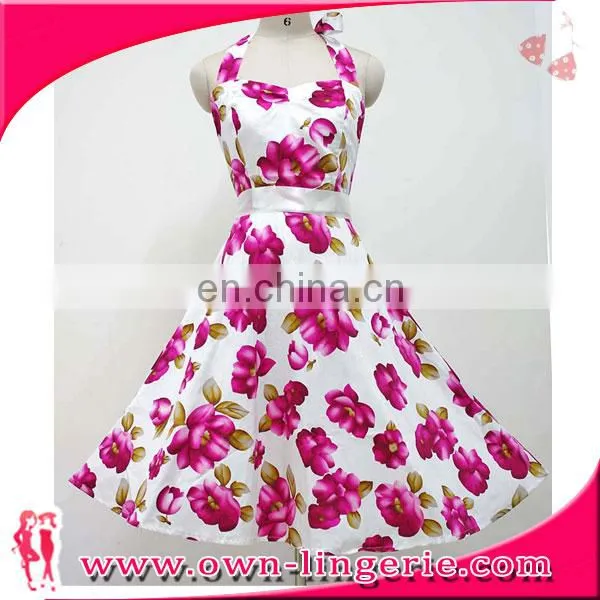 Floral Print Vintage 50s Dresses Women Rockabilly Pin Up Dress photo-2