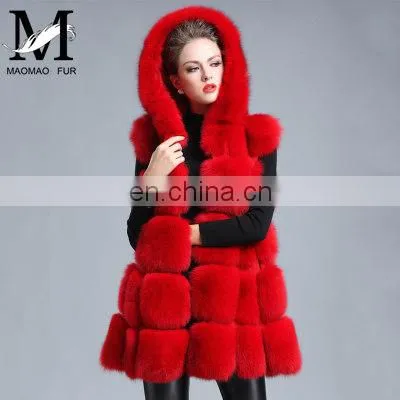 2015 New Style Whole Leather Real Fox Fur Hood Long Style Vest Girl Gilet Beautiful Women Vest photo-5