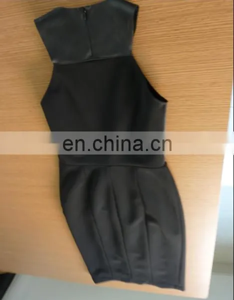 Ladies Sexy Sheep Leather and Knitted Fabric Skirt With Gold Zipper in Side and Back photo-3