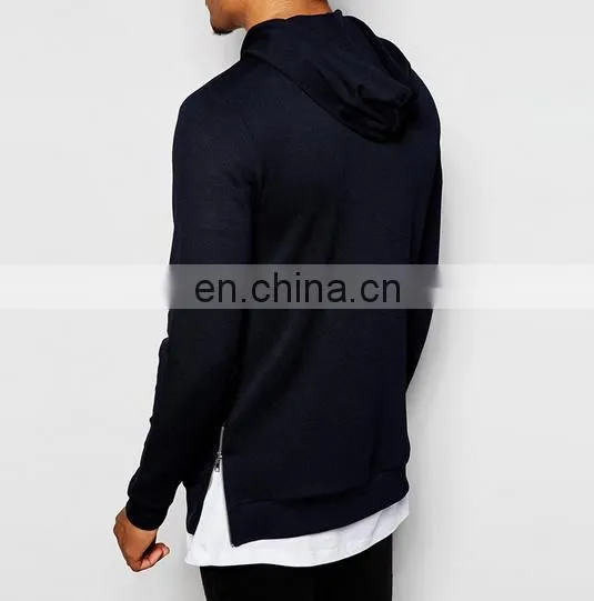 China Wholesale Men's Clothing Custom Streetwear Side Zipper Cheap Black Hoodies Sweatshirt photo-3