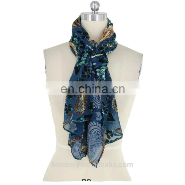 Black Burgundy Burnt Out Flower Pattern Velvet Silk Scarf For Muslin Hijab Ladies Scarves photo-6