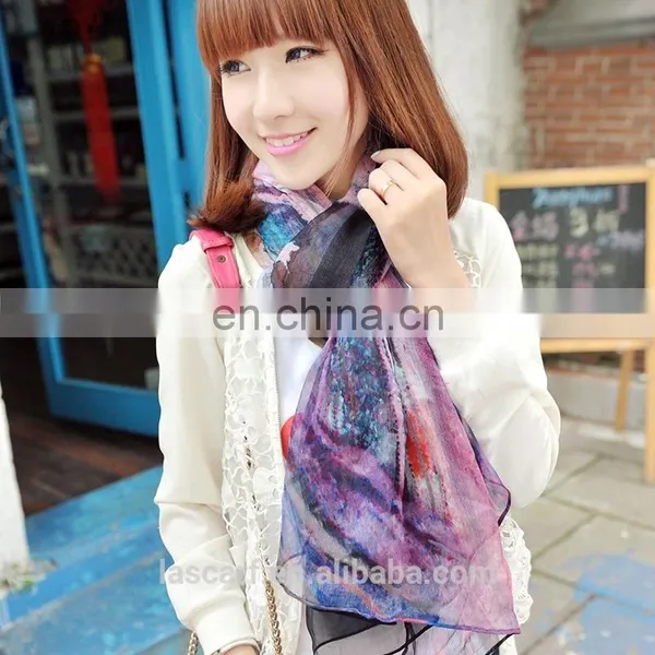 New Style Environmental Printing Scarves Women's Flowers Shawl Black photo-3