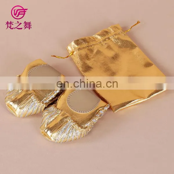 X-8053 Professional Gold Full Sequins Practice Soft Sole Belly Dance Shoes for Women photo-4