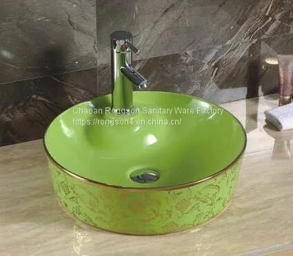 Bathroom Ceramic Sanitary Ware Good Sale New Decal Hand Paintting Round Black Tabletop Basin photo-2