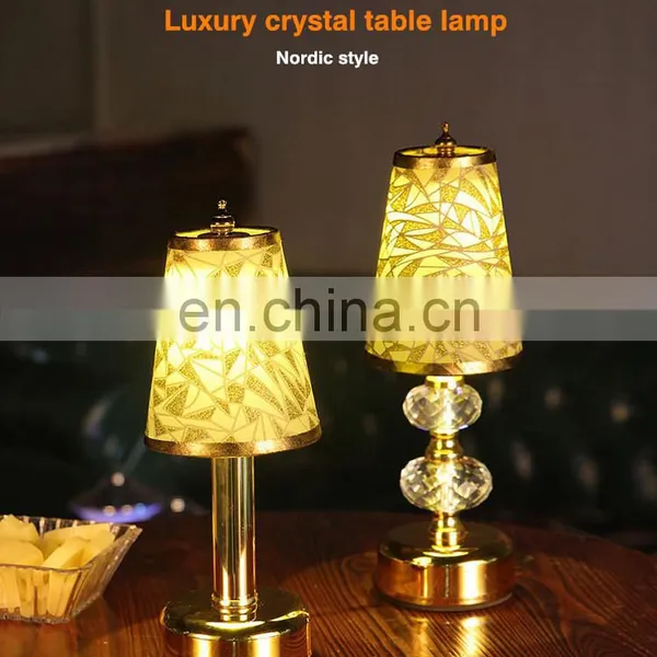 High Quality Luxury Modern Nordic Crystal Golden Table Lamp Usb Rechargable Hotel Bedside Bar Restaurant Retro Lamp photo-7
