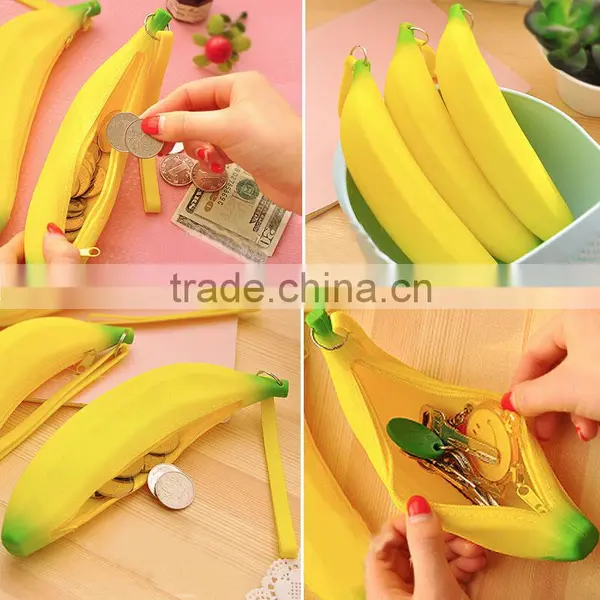 Fashion Novelty Silicone Portable Banana Coin Pencil Case Purses Bag photo-3