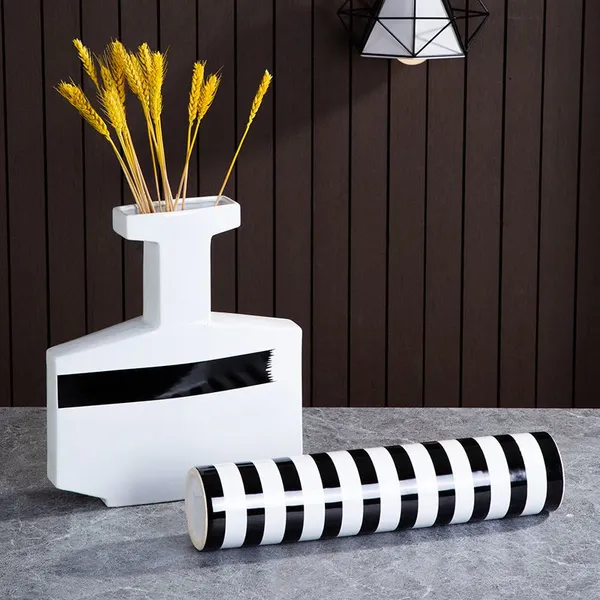 Nordic Modern Simple Art Glaze White Black Ceramic Flower Pot Vase For Hotel Decor photo-2